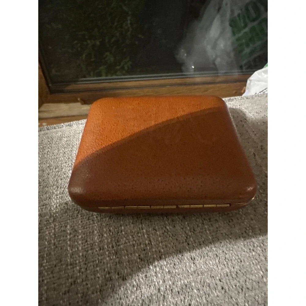 Penney Walker Travel‎ Alarm Clock Brown Leather Case Foldable Square Face 4